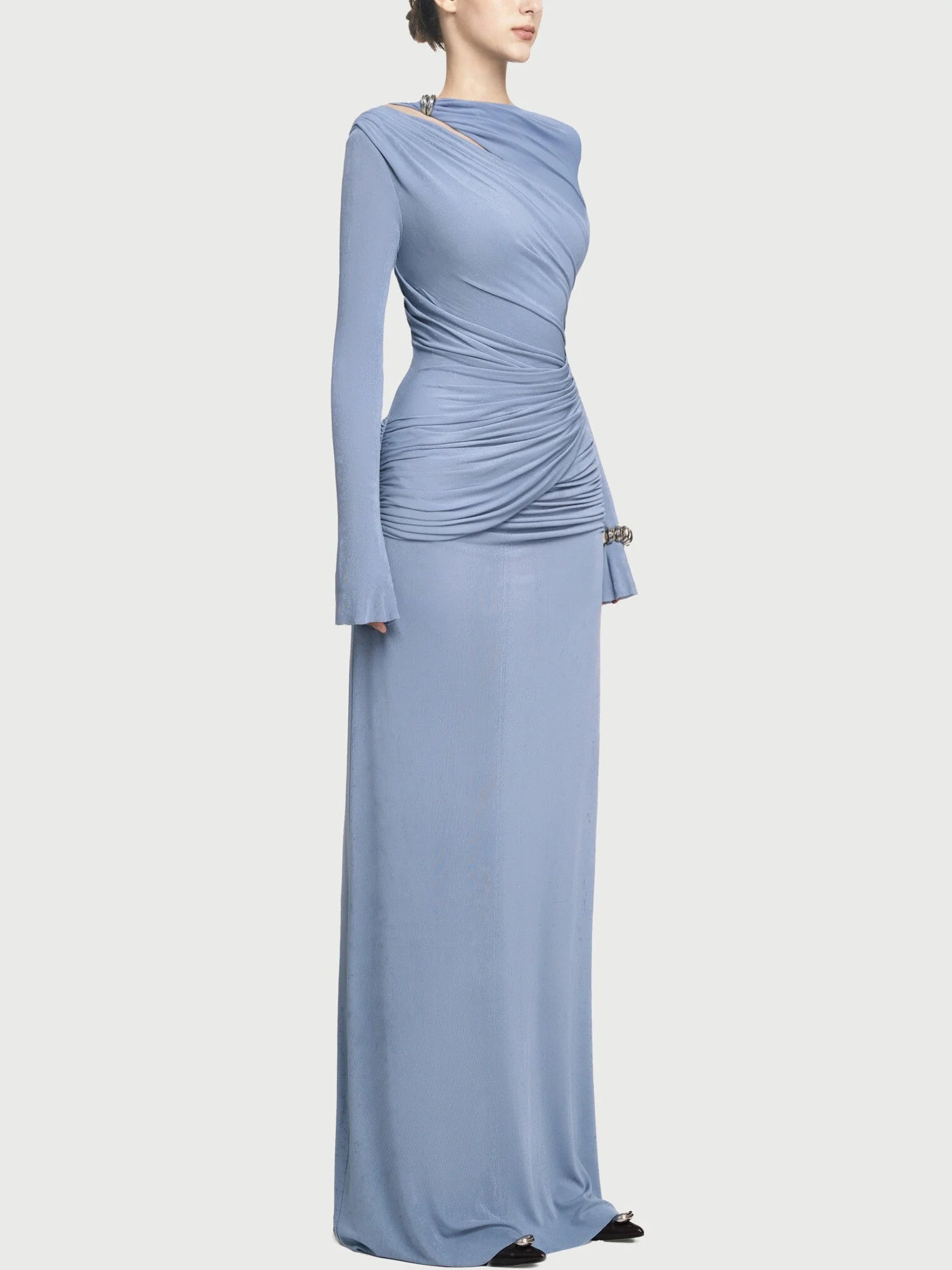Jersey Asymmetrical Ruched Draped Maxi Dress - Dresses