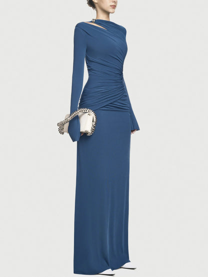 Jersey Asymmetrical Ruched Draped Maxi Dress - Dresses
