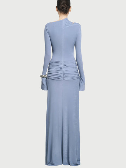Jersey Asymmetrical Ruched Draped Maxi Dress - Dresses