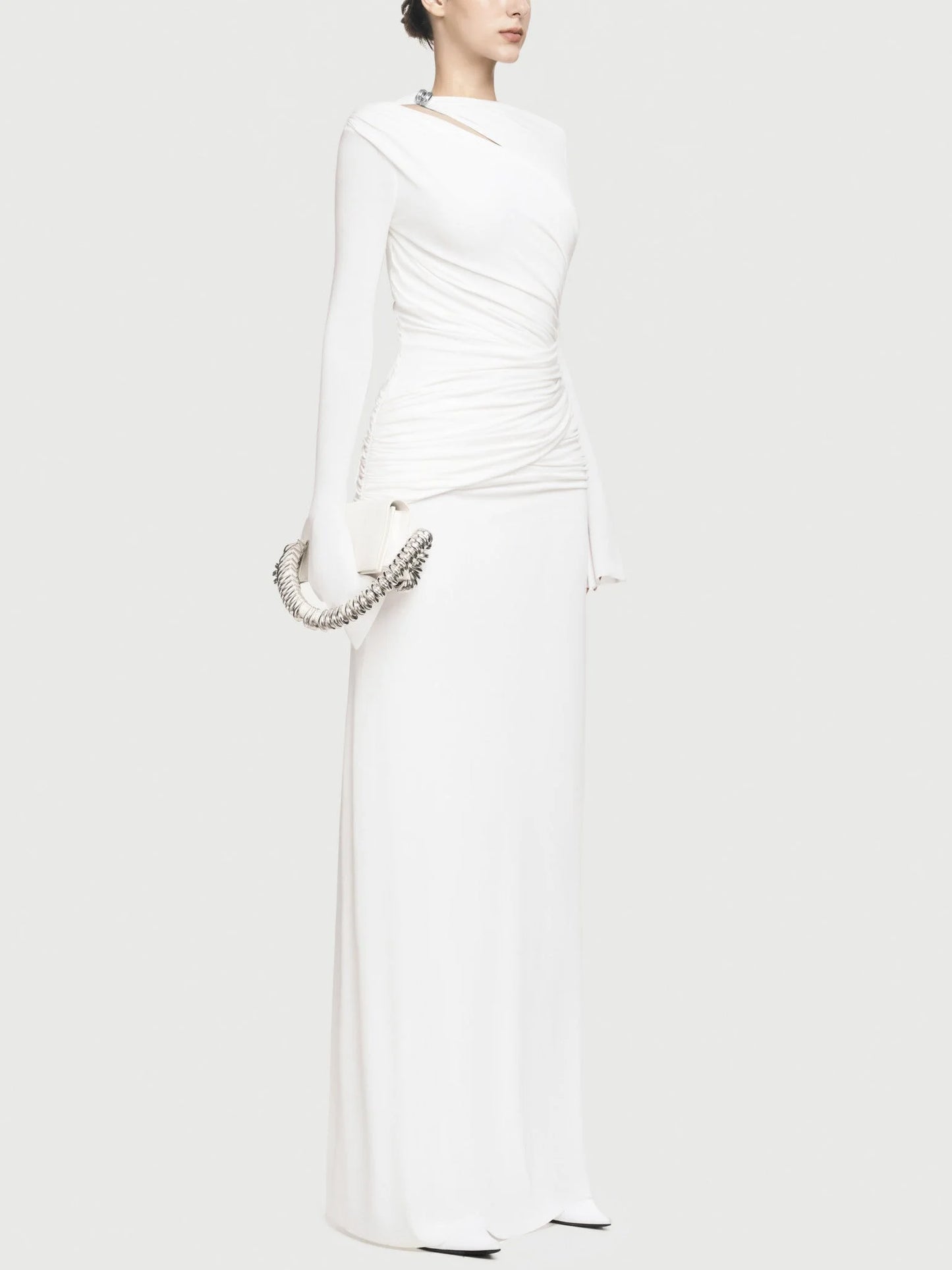 Jersey Asymmetrical Ruched Draped Maxi Dress - Dresses