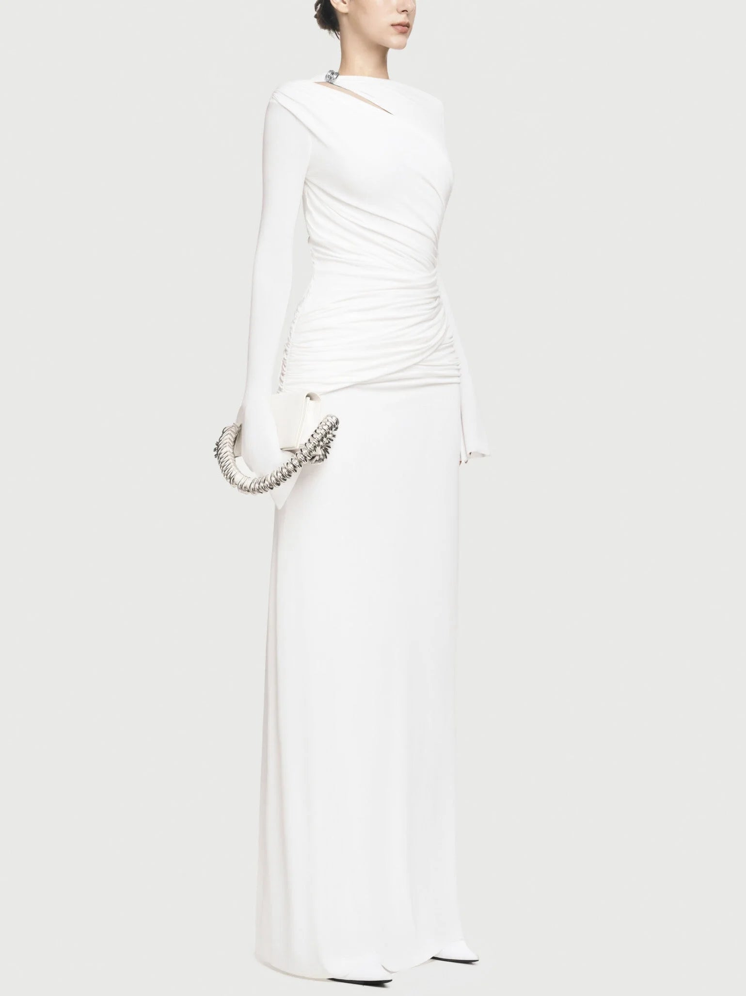 Jersey Asymmetrical Ruched Draped Maxi Dress - Dresses