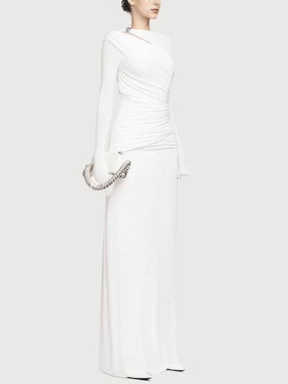 Jersey Asymmetrical Ruched Draped Maxi Dress - Dresses