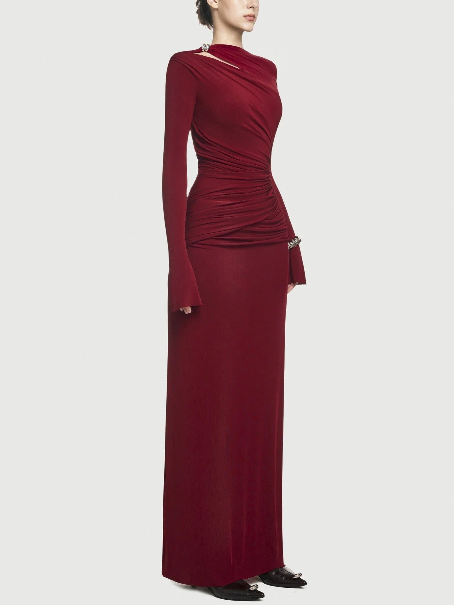Jersey Asymmetrical Ruched Draped Maxi Dress - Dresses