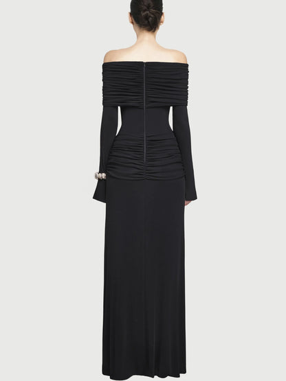 Jersey Off-Shoulder Draped Ruched Maxi Dress - Dresses