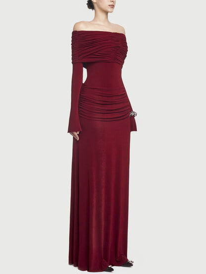 Jersey Off-Shoulder Draped Ruched Maxi Dress - Dresses