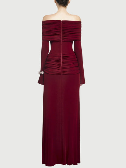 Jersey Off-Shoulder Draped Ruched Maxi Dress - Dresses