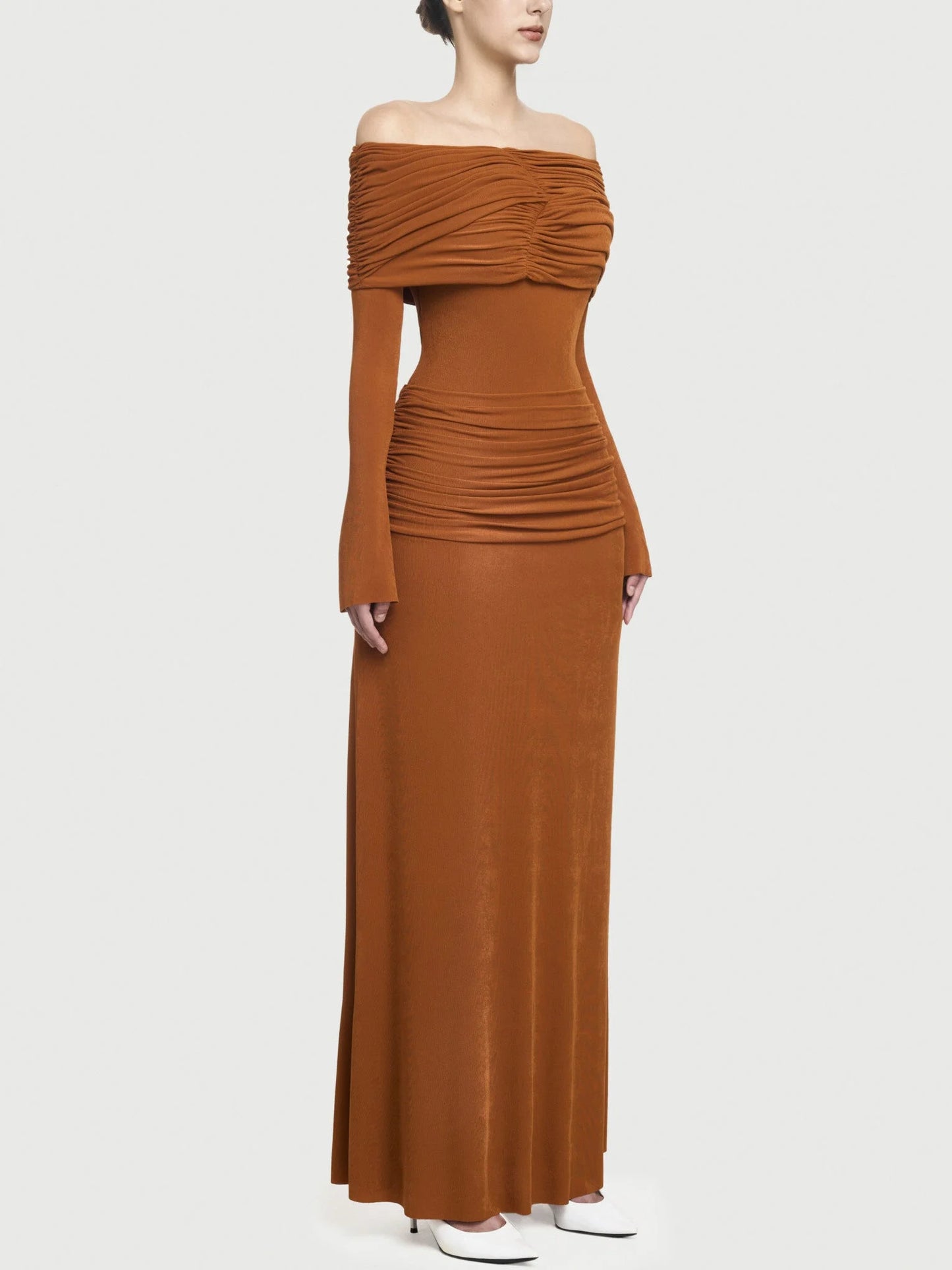 Jersey Off-Shoulder Draped Ruched Maxi Dress - Dresses