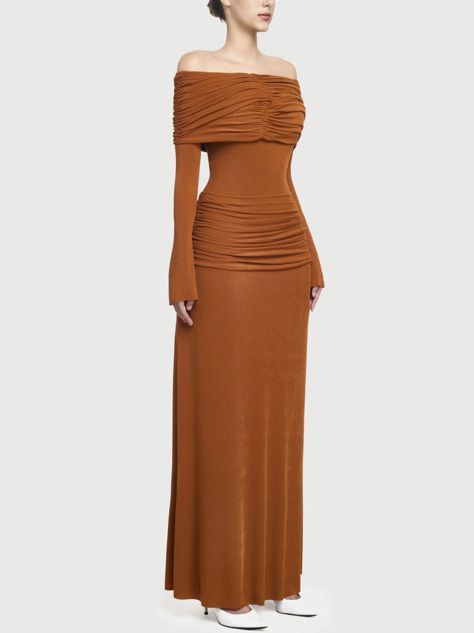 Jersey Off-Shoulder Draped Ruched Maxi Dress - Dresses