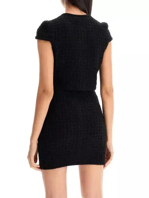 Jewel-Button Knit Crop Top and Mini Skirt Set in Black - Suits & Sets