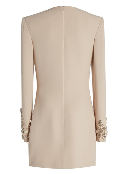 Jewel Embellished Cady Mini Dress in Beige - Dresses