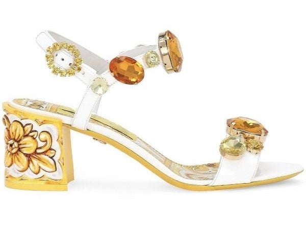 Jewel-Embellished Mules in Yellow Gold and White - Footwear