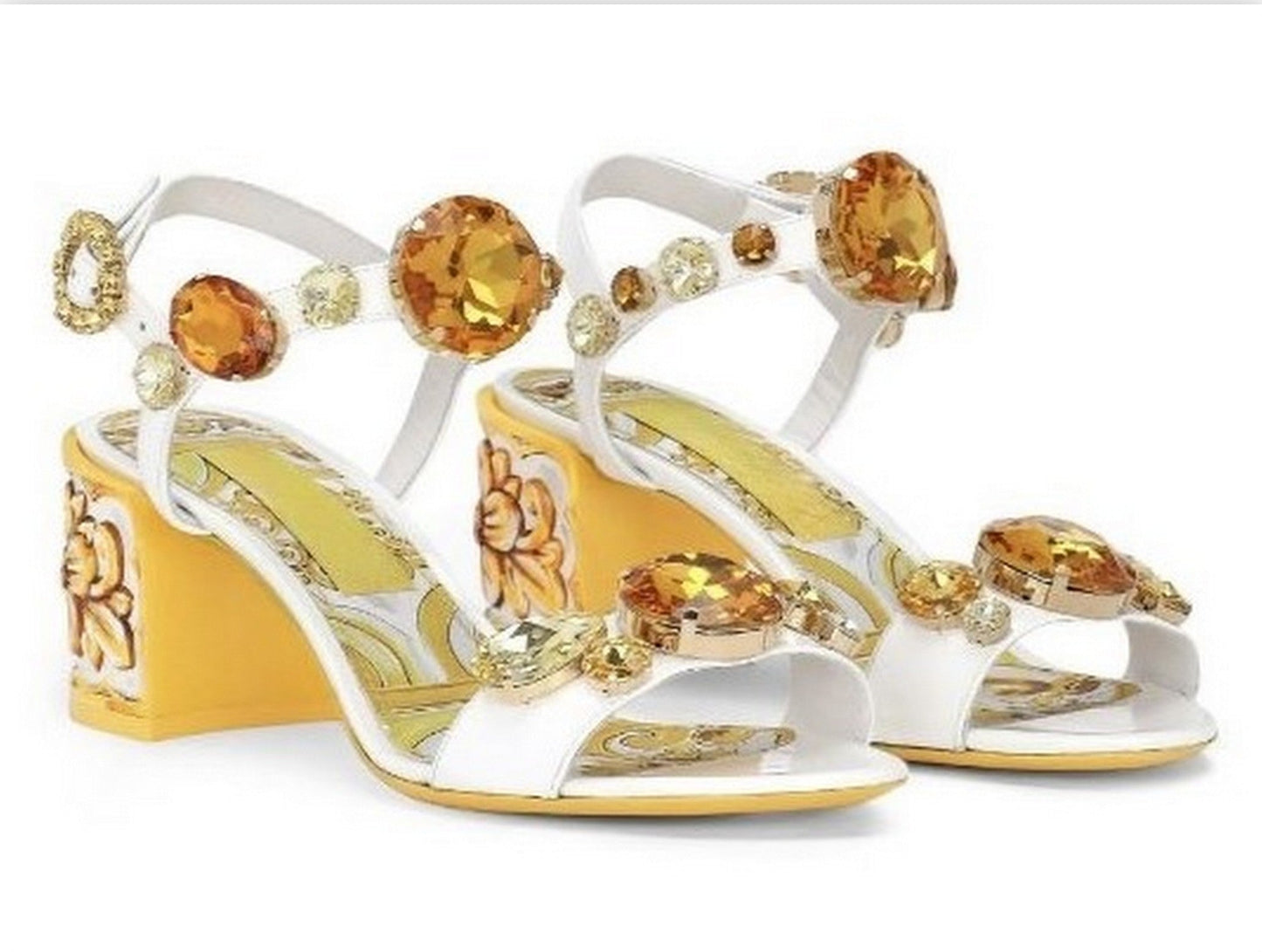 Jewel-Embellished Mules in Yellow Gold and White - Footwear