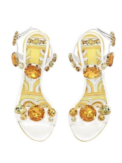 Jewel-Embellished Mules in Yellow Gold and White - Footwear