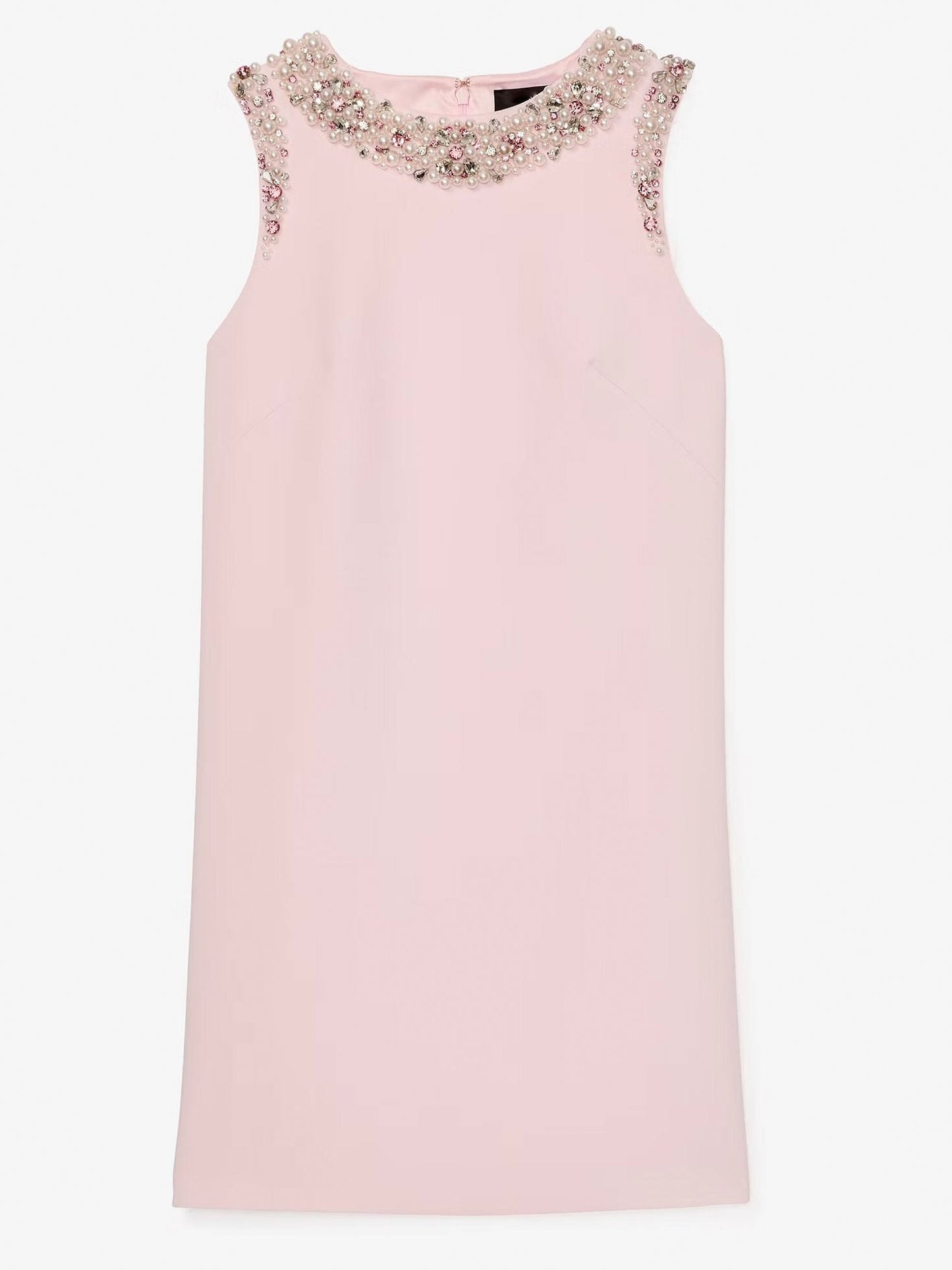 Jewel-Trim Crepe Mini Shift Dress in Pink - Dresses