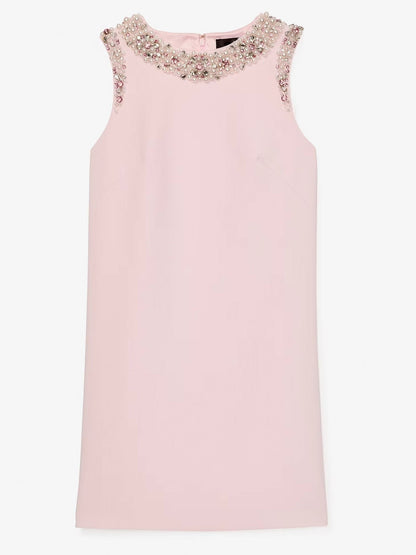 Jewel-Trim Crepe Mini Shift Dress in Pink - Dresses
