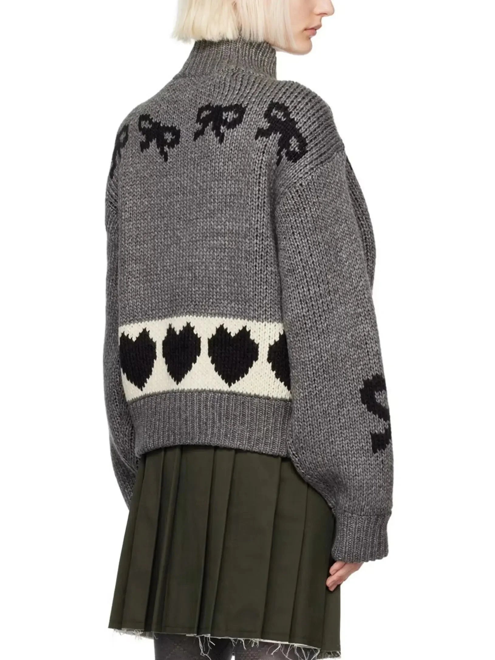 Knit Acrylic and Cashmere Print Cardigan Sweater with Toggle Closure - Sweaters & Knitwear