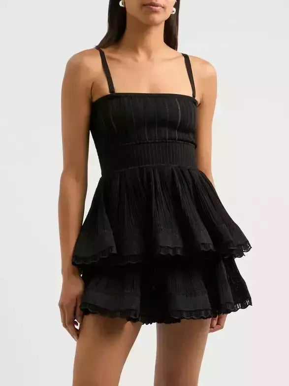 Knit Crinoline Top and Short Set in Black - Small - Suits & Sets
