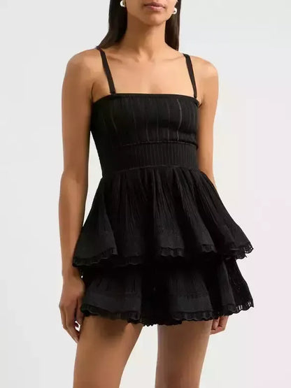 Knit Crinoline Top and Short Set in Black - Small - Suits & Sets