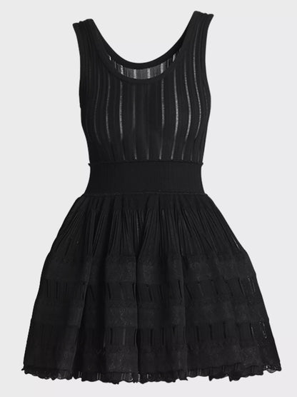 Sleeveless black Knit Fit and Flare Skater Tank Dress for stylish summer outings