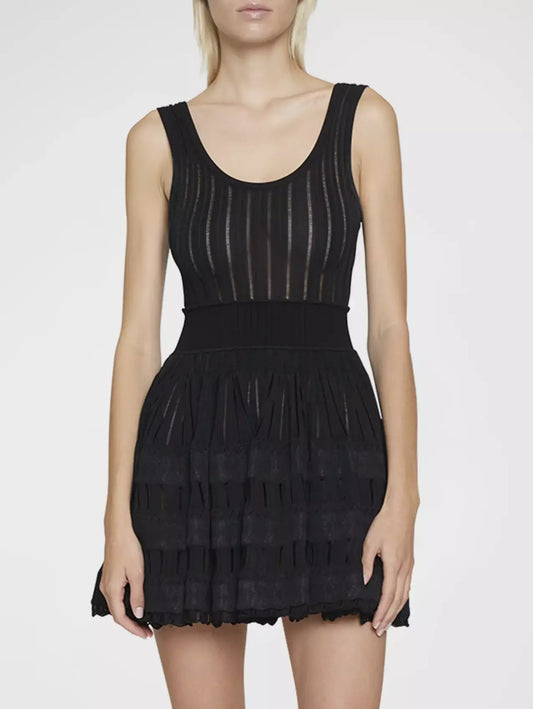 Sleeveless black Knit Fit and Flare Skater Tank Dress showcasing style and comfort