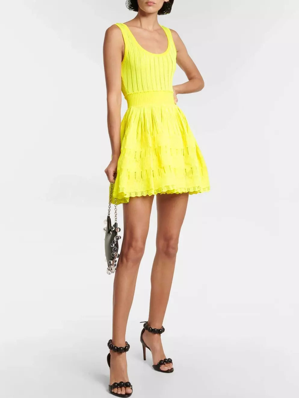 Vibrant Knit Fit and Flare Skater Tank Dress in Bright Yellow for a stylish look
