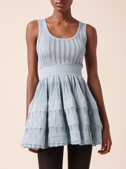 Light Blue Knit Fit and Flare Skater Tank Dress showcasing stylish design and comfort