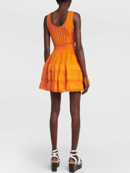 Knit Fit and Flare Skater Tank Dress in Orange - Dresses