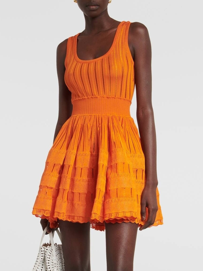 Knit Fit and Flare Skater Tank Dress in Orange - Dresses