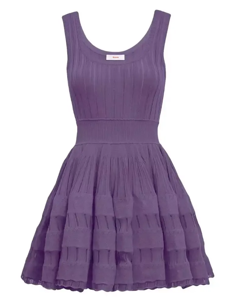 Purple sleeveless tiered Knit Fit and Flare Skater Tank Dress for stylish summer wear