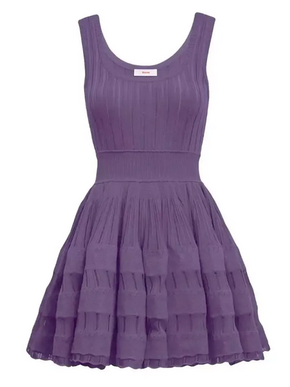 Purple sleeveless tiered Knit Fit and Flare Skater Tank Dress for stylish summer wear