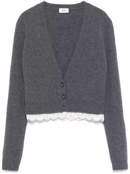Knit Macrame-Trim Cropped Cardigan and Short Set - Suits & Sets