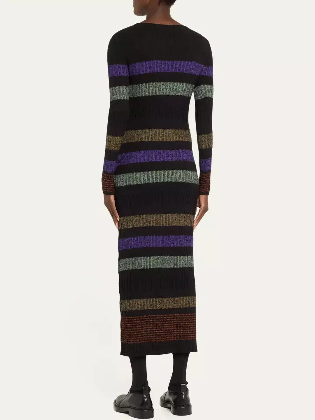 Knit Multicolor Striped Long-Sleeve Midi Sweater Dress - Dresses