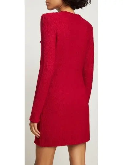 Knit Red Mini Dress with Bow - Dresses