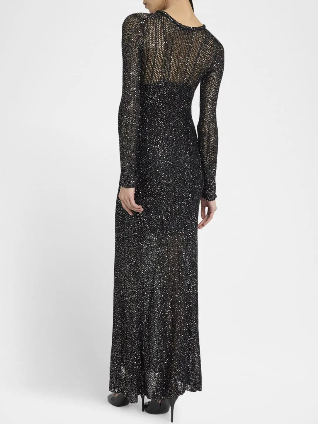 Knit Sheer Sequined Long Dress with Under-Slip - Dresses