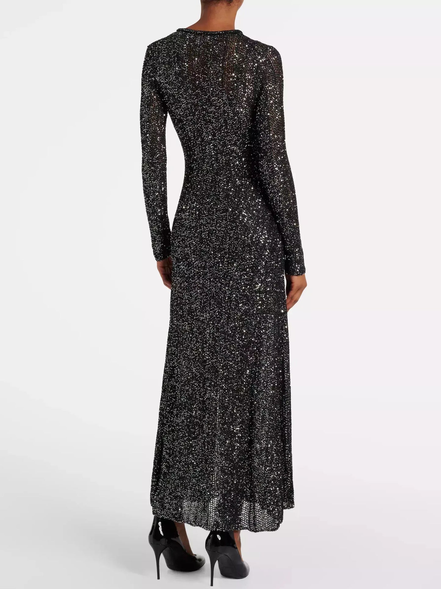 Knit Sheer Sequined Long Dress with Under-Slip - Dresses