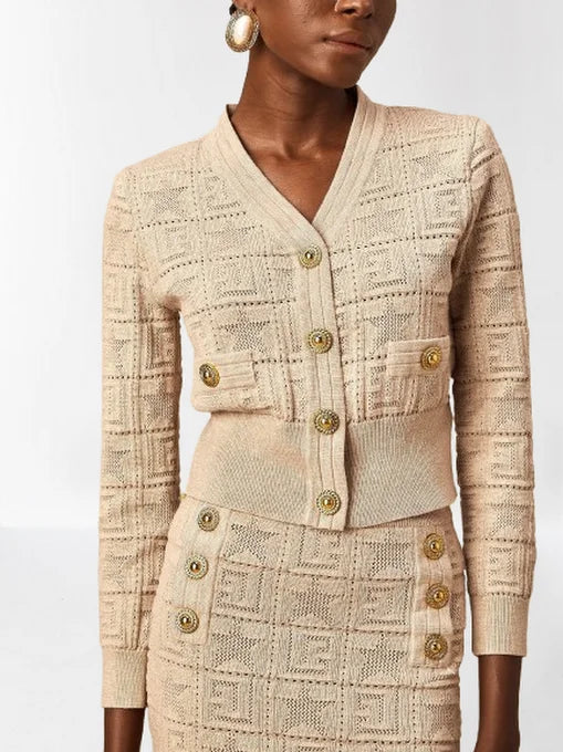 Knit Star and Monogram Motif Cardigan and Skirt Set - Suits & Sets