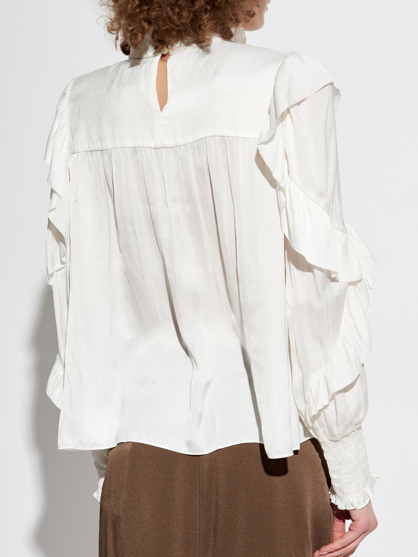 Lace and Ruffle Long-Sleeve Blouse - Tops