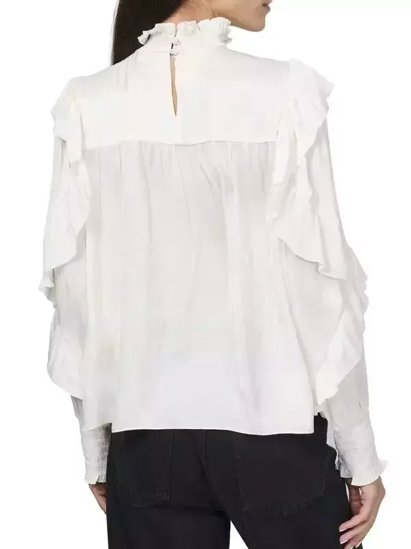 Lace and Ruffle Long-Sleeve Blouse - Tops