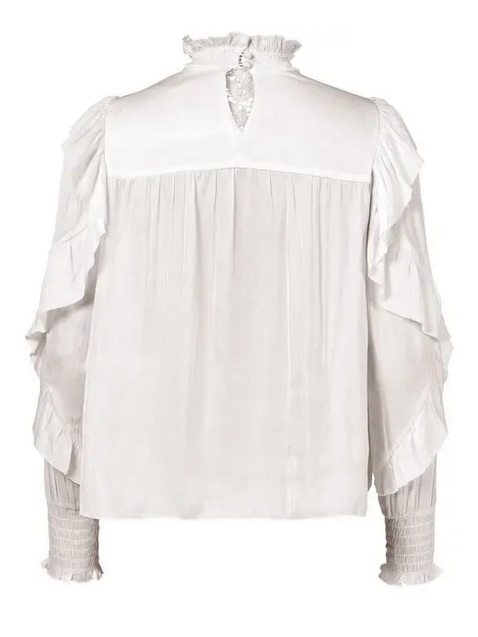 Lace and Ruffle Long-Sleeve Blouse - Tops