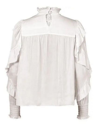 Lace and Ruffle Long-Sleeve Blouse - Tops
