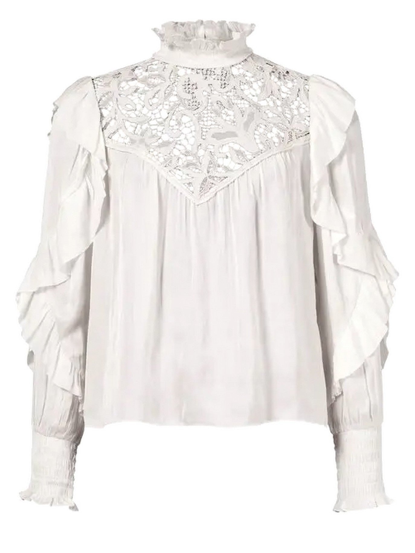 Lace and Ruffle Long-Sleeve Blouse - Tops