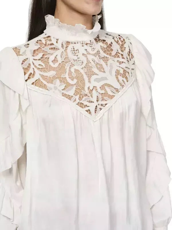 Lace and Ruffle Long-Sleeve Blouse - Tops