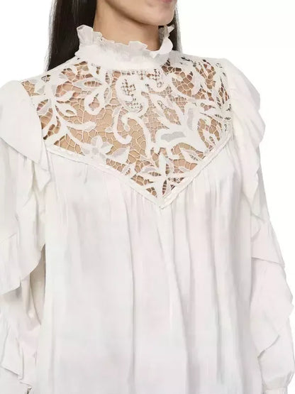 Lace and Ruffle Long-Sleeve Blouse - Tops