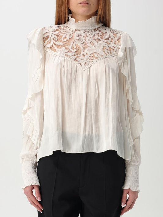 Lace and Ruffle Long-Sleeve Blouse - Tops