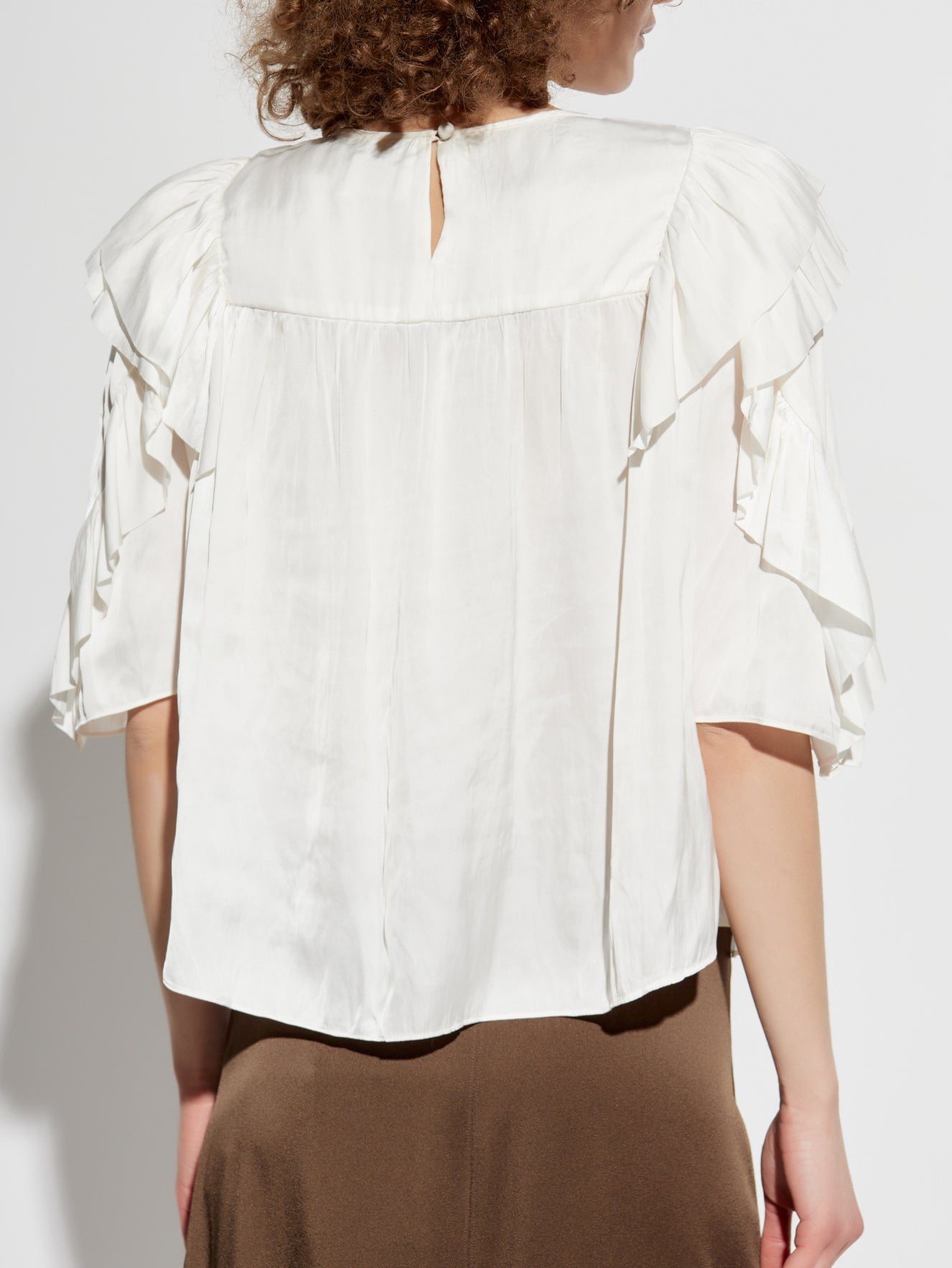 Lace and Ruffle Short-Sleeve Blouse - Tops