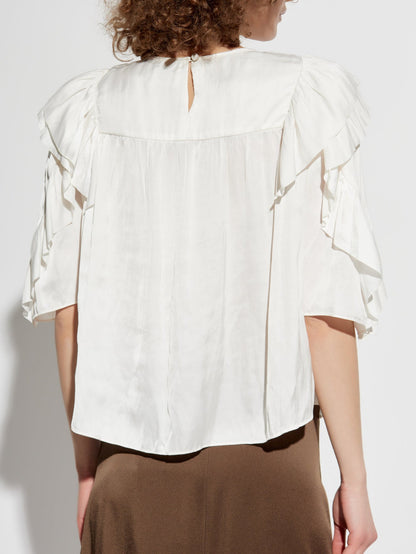 Lace and Ruffle Short-Sleeve Blouse - Tops