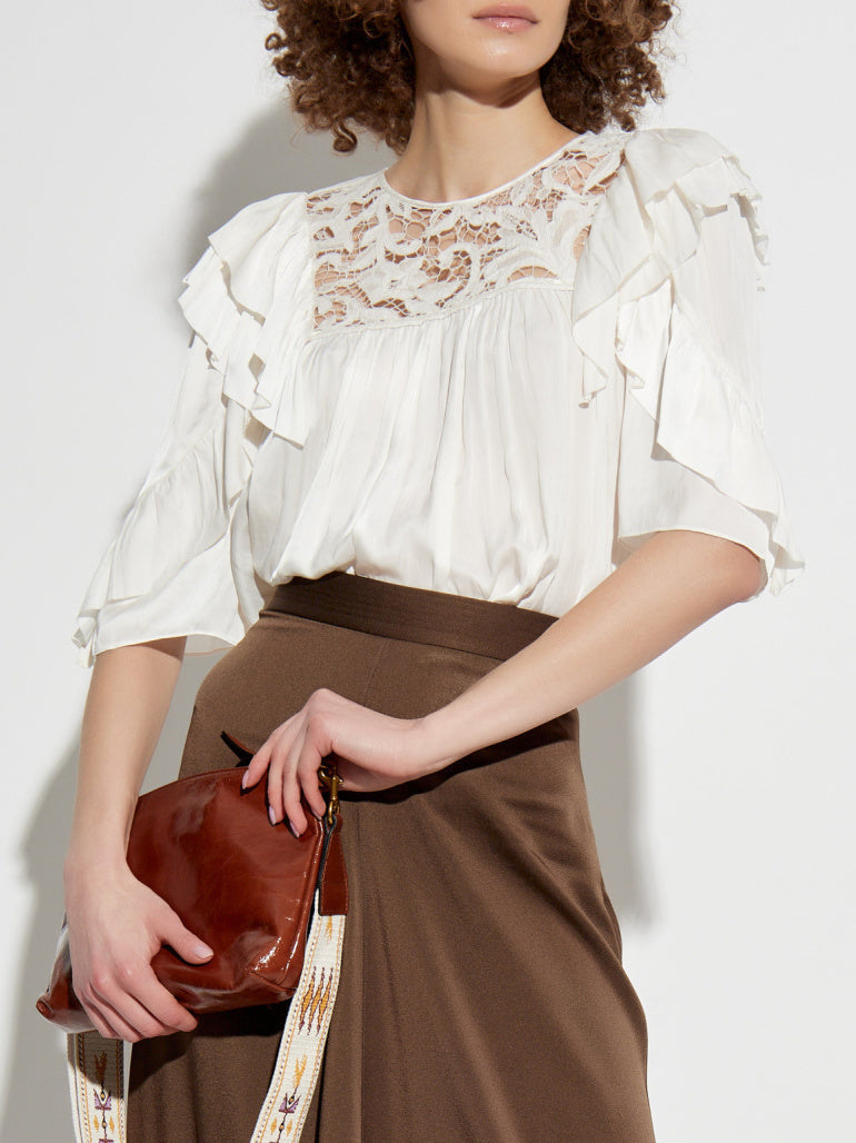 Lace and Ruffle Short-Sleeve Blouse - Tops