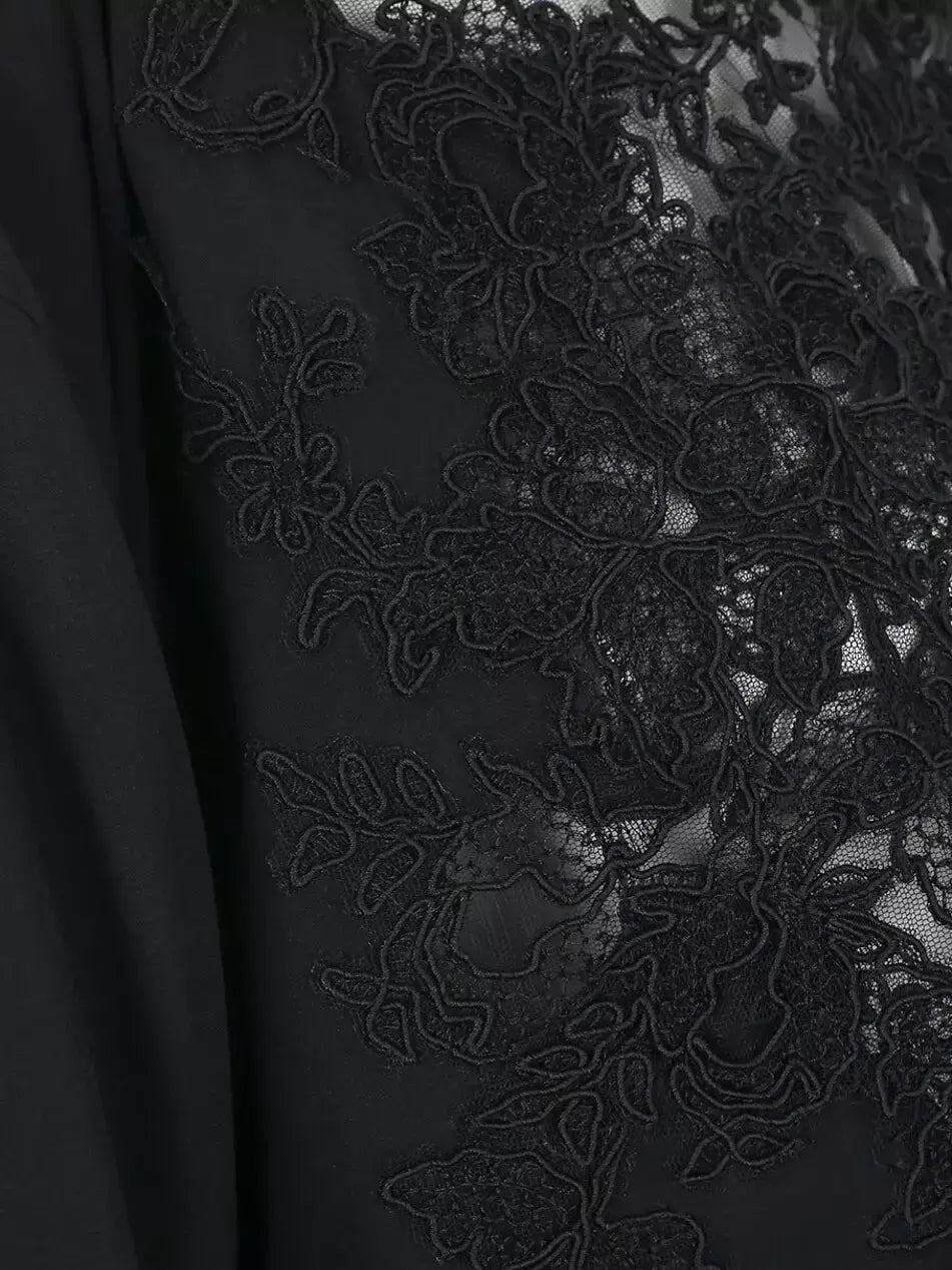 Lace and Silk Oversize Shirt in Black - Tops