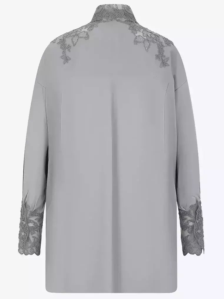 Lace and Silk Oversize Shirt in Grey - Tops