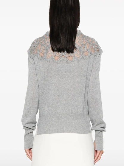 Lace Embroidered Cashmere Sweater in Grey - Sweaters & Knitwear